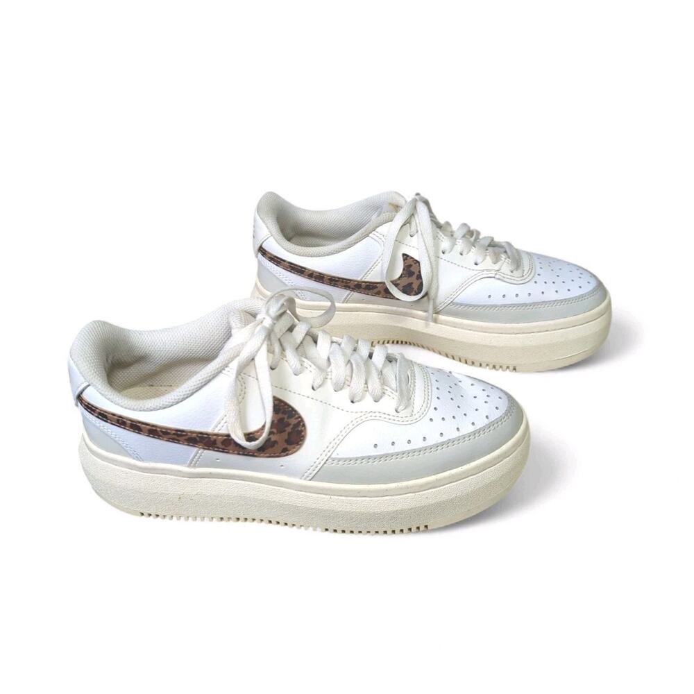 Nike Court Vision Women's Size 9 Alta White Leopard Leather Sneakers DO2791-100